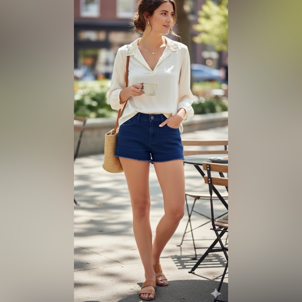 Nobo‎ shorts women’s size 7 Dark Blue Navy Denim Mini Jean Shorts Raw Hem